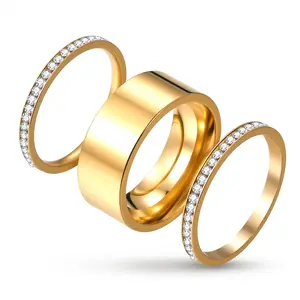 14K Gold Stackable Rings Stainless Steel Jewelry Set Cubic Zirconia Bands Non Tarnish Rings for Women