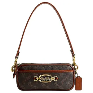 Coach Avery 20 Tote Bag for Women, Carriage Print Metal Logo Zip Closure, Canvas and Leather, Truffle Polished Amber