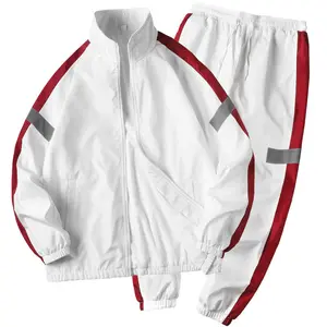 Men's windbreaker reflective strip set, men's autumn and winter windbreaker two-piece set, Korean-style casual tight pants, outdoor sports cardigan set, summer, autumn and winter loose pocket drawstring zipper