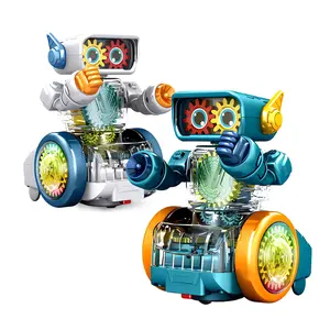 Interactive Transparent Robot Toy with LED Lights and Sound, Rotating Gear Function, Baby Sound Toys, Automatic Obstacle Avoidance, Educational & Gifts Toys for Boy & Girls