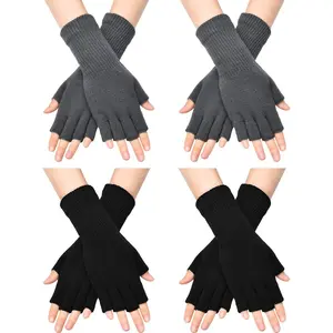 4 pairs of women's winter exposed finger gloves - half finger design, elastic and warm, suitable for work, typing, running, outdoor activities