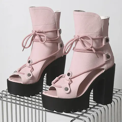 Unique Design Strap High Heels, Thick Sole Chunky Heel Platform, Peep Toe Slimming Versatile Footwear, Fashion Footwear