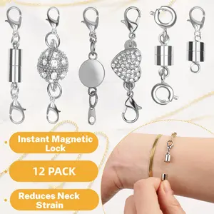 12 Pack Magnetic Necklace Clasps and Closures Necklace Jewelry Extender with Strong Magnet Magnetic Gold and Silver Plating Gift Stainless Steel Charm
