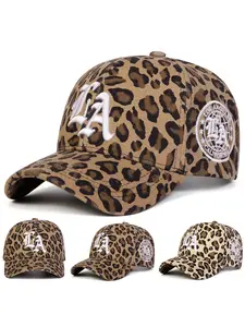Unisex Gothic La Leopard Print Baseball Cap, Adjustable Outdoor Sun Protection Hat, Casual Fitted Woven Fabric for Spring & Fall