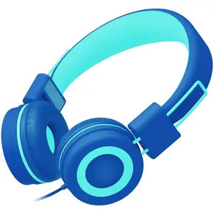 Kids Headphones, Wired Headphone Without Microphone, On Ear Headphone with Adjustable, 3.5mm Aux Nylon Cable, Foldable Headphones for School Travel Girls Boys Adults (Sky Blue)