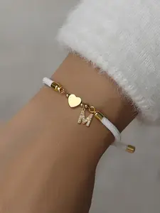 Adjustable Heart Letter Bracelet with Zirconia, Casual Style, Three Color Options, Perfect Holiday Gift, All Seasons Wear, Heart Shaped Bracelet, Cubic Zirconia Bracelet