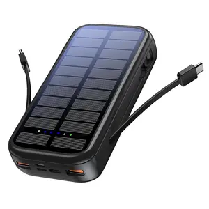 20000mAh Portable Solar Charger with Built-in Cable, 5 Outputs 20W PD Fast Charging Power Bank, USB Solar Powerbank for iPhone Samsung Pixel LG Moto iPad, Stocking Fillers Gift, Battery Pack