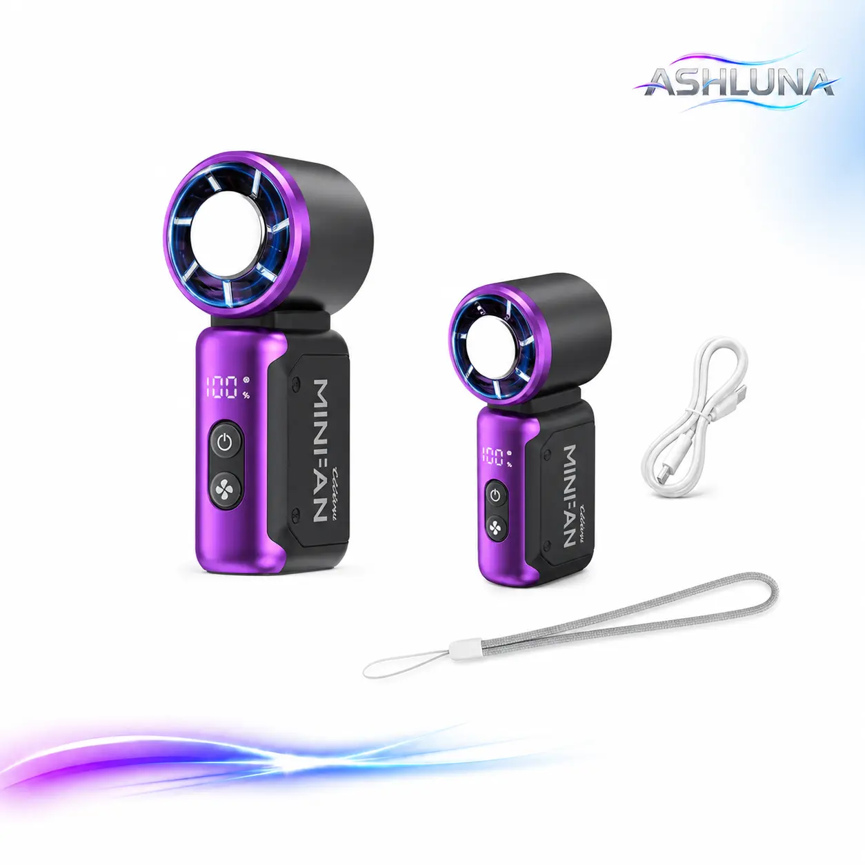 ASHLUNA Mini Turbo Handheld Fan, 3600mAh Rechargeable 5-Speed Pocket Fan with Digital Display and USB Charging