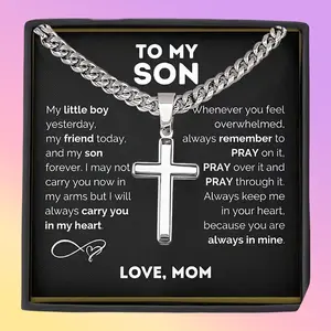 To My Son Stainless Steel Cross Necklace for Men & Women - Durable Wheat Chain with Crucifix Cross Pendant