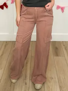 Risen Draya High-Rise Wide Leg Cargo Clay Bottoms