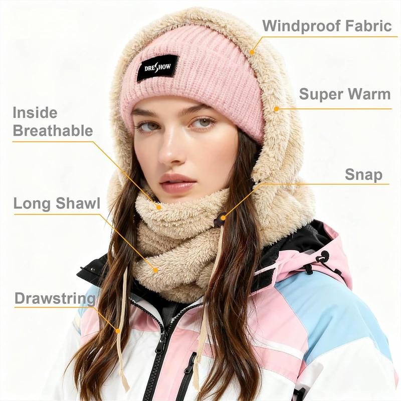 Unisex Insulated Windproof Ski Mask Winter Warm Hooded Scarf Fleece Balaclava Hat for Men Women One Size Fits Most Multi-functional Adjustable Drawstring