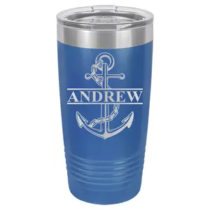 Personalized Nautical Tumbler 20oz Anchor Design Custom Sailing Cup for Maritime Enthusiasts Black Skinny Mug