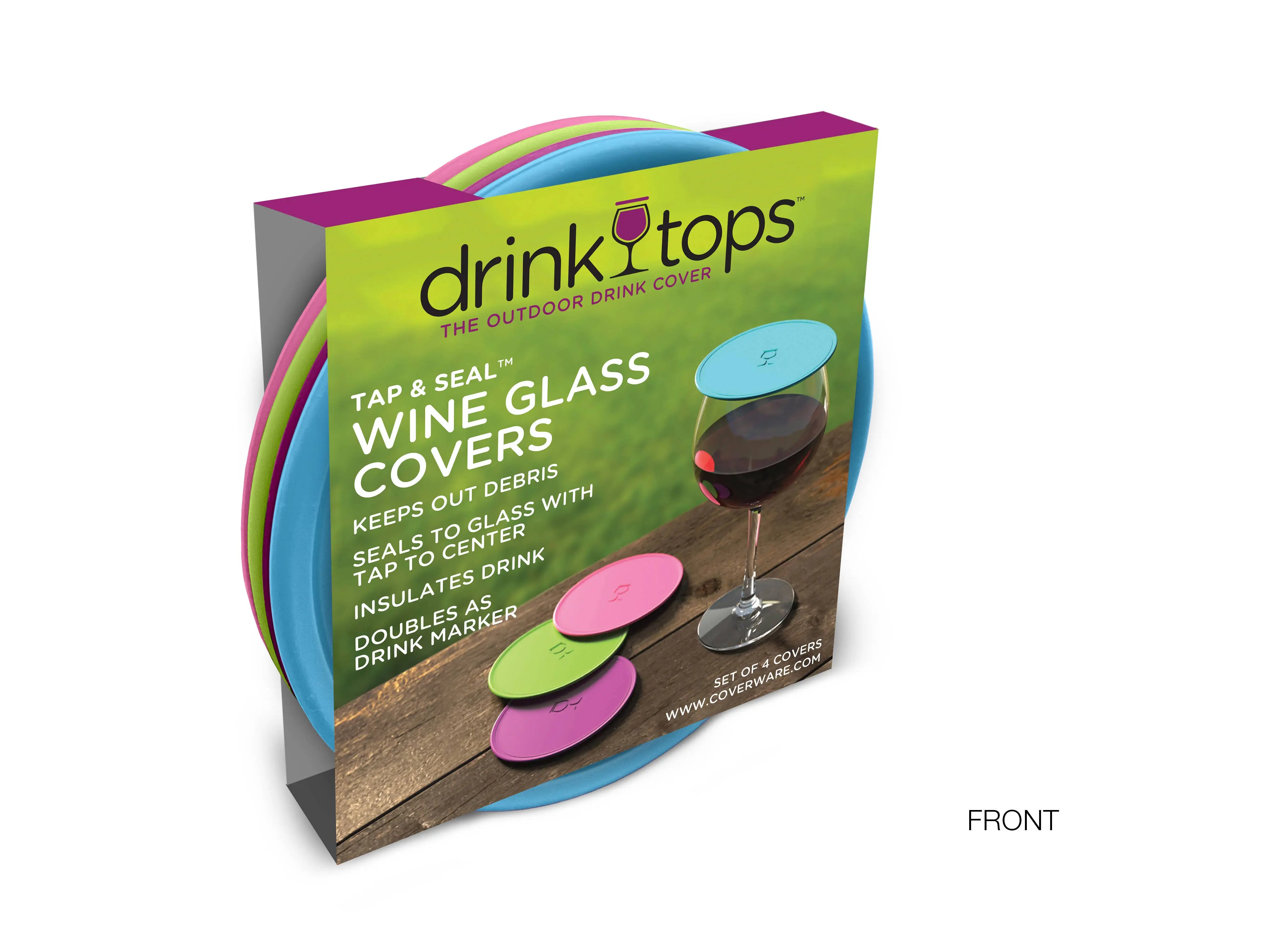 SOLID Wine Glass Covers - 4/PK: BRIGHT