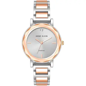 Anne Klein Two-Tone Silver and Rose Gold Facetted Crystal Diamond Accent Ladies Watch AK/3967SVRT