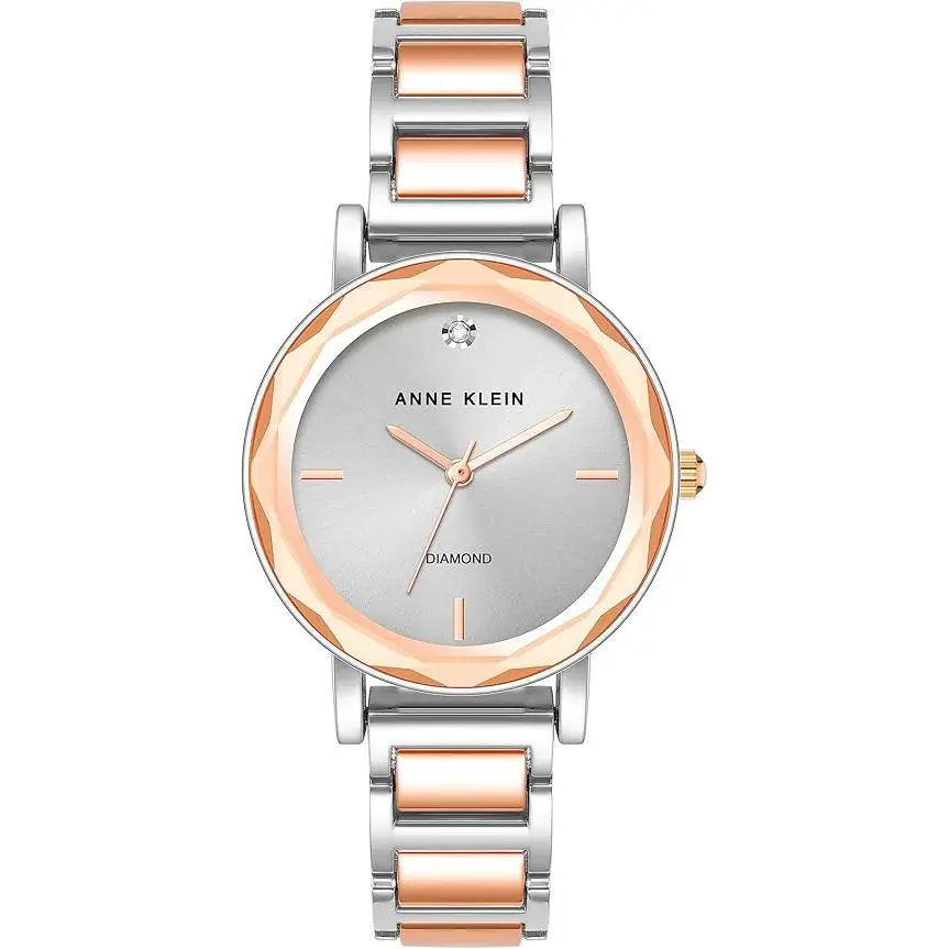 Anne Klein Two-Tone Silver and Rose Gold Facetted Crystal Diamond Accent Ladies Watch AK/3967SVRT