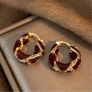 Pair of Light Luxury French High-End Geometric U-Shape Ear Cuffs Hoop Earrings in Ancola Red, Black & White - Elegant Statement Jewelry for Women's Banquets & Holiday Wear