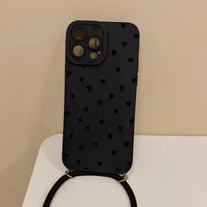 Convenient Phone Case Cover with Adjustable Strap and Crossbody Shoulder Strap, Aesthetic Heart Pattern, Tpu Anti-Drop Protection for iPhone 6/7/8/x/11/12/13/14/15/16/17 Pro Max