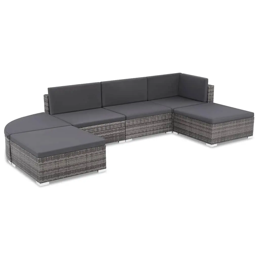 vidaXL Patio Furniture Set 6 Piece, Patio Conversation Set with Cushions, Outdoor Sectional Sofa with Coffee Table for Garden, Poly Rattan Gray 44432
