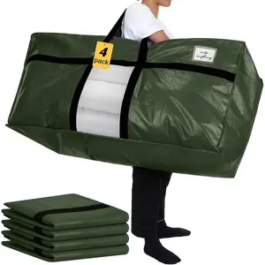 4 Pack 66 Gallon  Moving Bags with Visible Window XXL Heavy Duty Storage Bag  Big Tote for College Dorm Clothes Blankets Space Saving Alternative to Moving Boxes(Army Green)