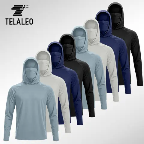 TELALEO 4 Pack Men Sun Hooded Sweatshirts, UPF 50+ Casual Sweatshirt with Built-in Face Mask, Lightweight Tops for Outdoor Running Gym summerwins,outdoorfun