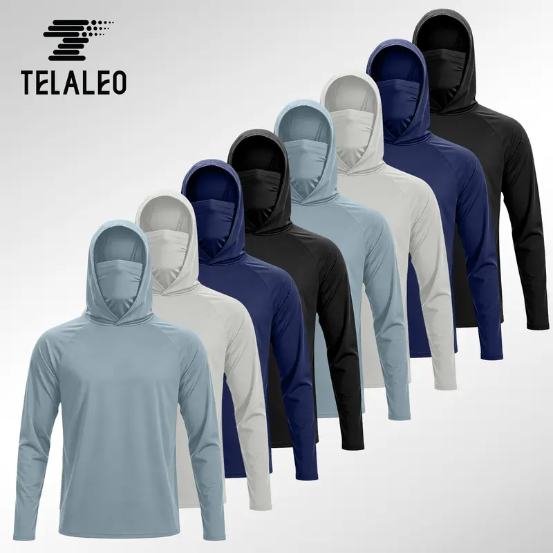 TELALEO 4 Pack Men Sun Hooded Sweatshirts, UPF 50+ Casual Sweatshirt with Built-in Face Mask, Lightweight Tops for Outdoor Running Gym summerwins,outdoorfun
