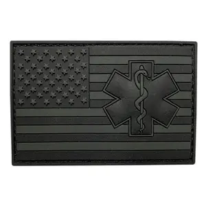 Medic EMT EMS Paramedic USA Flag Patch (3D PVC Rubber -HookFastener-MU4)