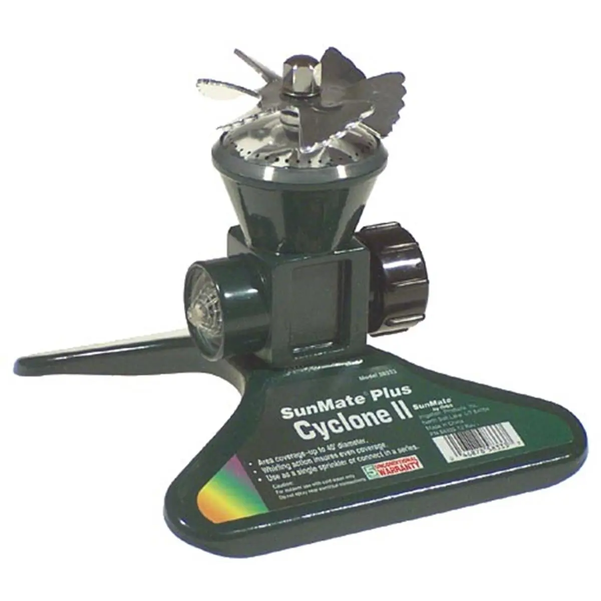 Orbit Cyclone II Rotating Sprinkler with All-Metal Base, Spinning Nozzle Attachment - Single Unit for Home Garden Watering & Irrigation, Area Watering, Series Connection, 40' Diameter Area Coverage