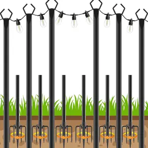 6 Pack String Light Poles, Outdoor String Light Pole 10 ft Forked Metal Light Pole with Adjustable Outdoor Light Stand, Deck, Backyard, Garden, Wedding, Rustproof and Sturdy with Hooks.