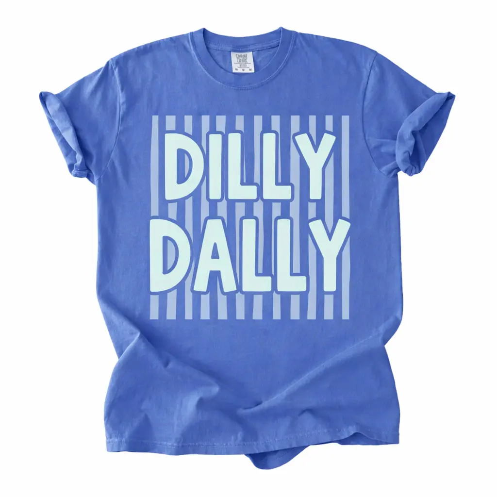 Dilly Dally Spring and Summer PUFF and Striped Preppy Women's Comfort Colors T-Shirt or Tank Top
