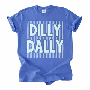Dilly Dally Spring and Summer PUFF and Striped Preppy Women's Comfort Colors T-Shirt or Tank Top