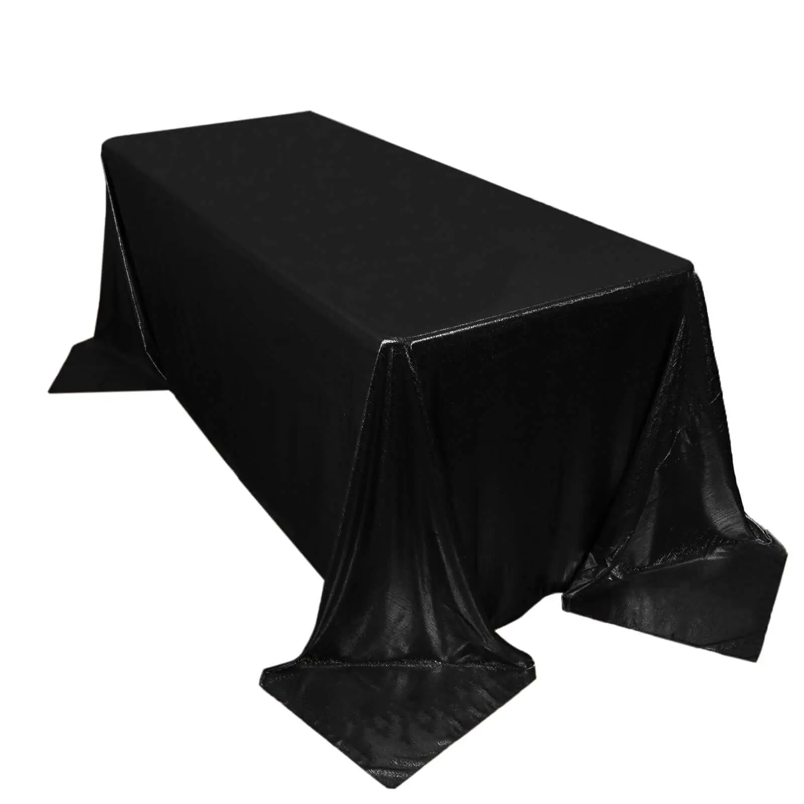 Black Sequin Dots Polyester Rectangle Tablecloth - 90"x132", Seamless, Wrinkle-Free, Decorative Outdoor Furniture Table Cover, Decor