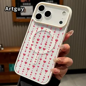 Magnetic Phone Case Supports Wireless Charging for iPhone 17 16  Pro Max Plus 15 14 13 12 11 Air E Heart Array Pattern Anti-Yellowing Shockproof durable ultra-thin Crystal Transparent Acrylic Cover