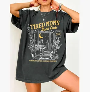 Women's Tired Moms Book Club Round Neck Graphic Tee, Casual "Tired Moms Book Club" Printed Crew Neck T-shirt for Summer, Fashion Women's Top for Daily Wear Lady