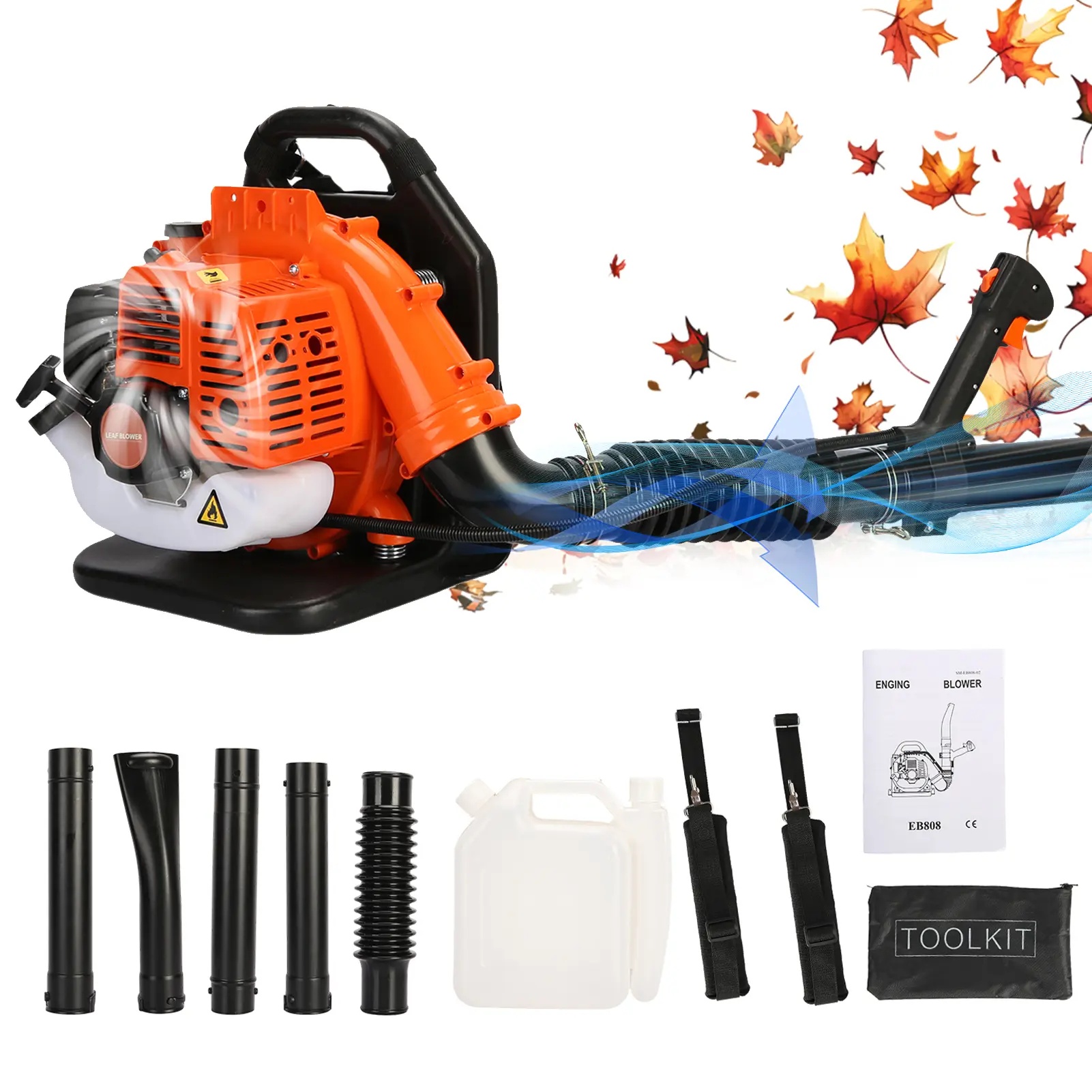 52cc Gas Powered Portable Backpack Leaf Blower - 550 CFM, 230 MPH High Speed Blower, Low-Vibration Adjustable Strap, Lawn Care Tool for Outdoor Garden Leaf Debris Clearing, Gas Powered Leaf Blower