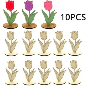 10-Piece Wooden Tulip Decorations, Standing Tulip Flower Ornaments for Party Centerpieces, Weddings, Birthdays, Mother's Day Gifts