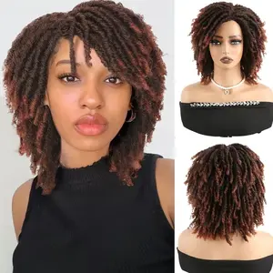 [Flash Sale]Trendy 6 Inch Dreadlock Wig | Gorgeous Faux Locs Afro Curly Braided Wigs with Bangs, Synthetic Twists Wigs for Party, Daily Use  Short Twist Faux Locs Braided Wig | Glueless Synthetic Afro Curly Hair for Men & Women | Daily & Party Use