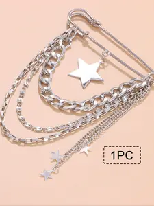 Hiphop Style Star Fringe Pendant Brooch Pin, Punk Gothic Necktie Clip, Versatile Fashion Accessory for Sweater Dress Skirt Tie