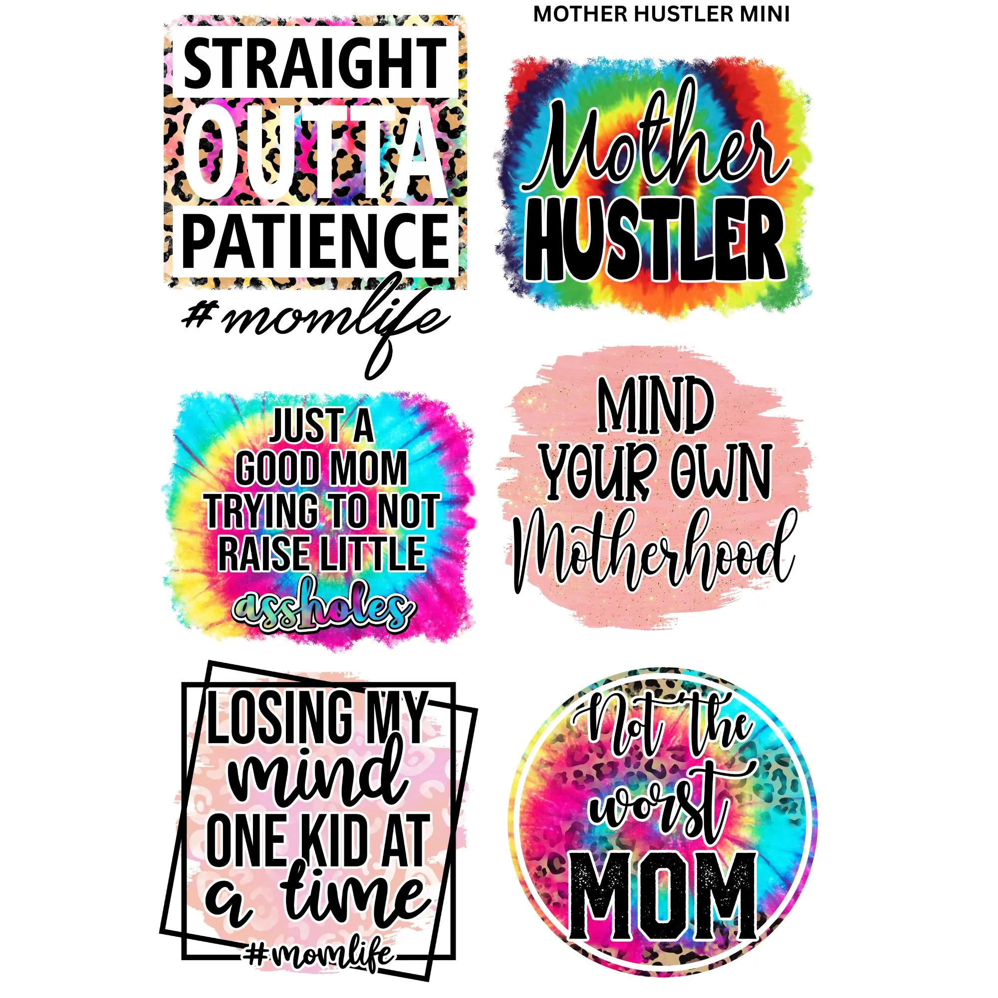 Mother Hustler Mini DTF Transfer Gang Sheet 24.5" x 36" Direct To Film for DIY Enthusiasts Vibrant Custom Options Cozy Handmade Aesthetic