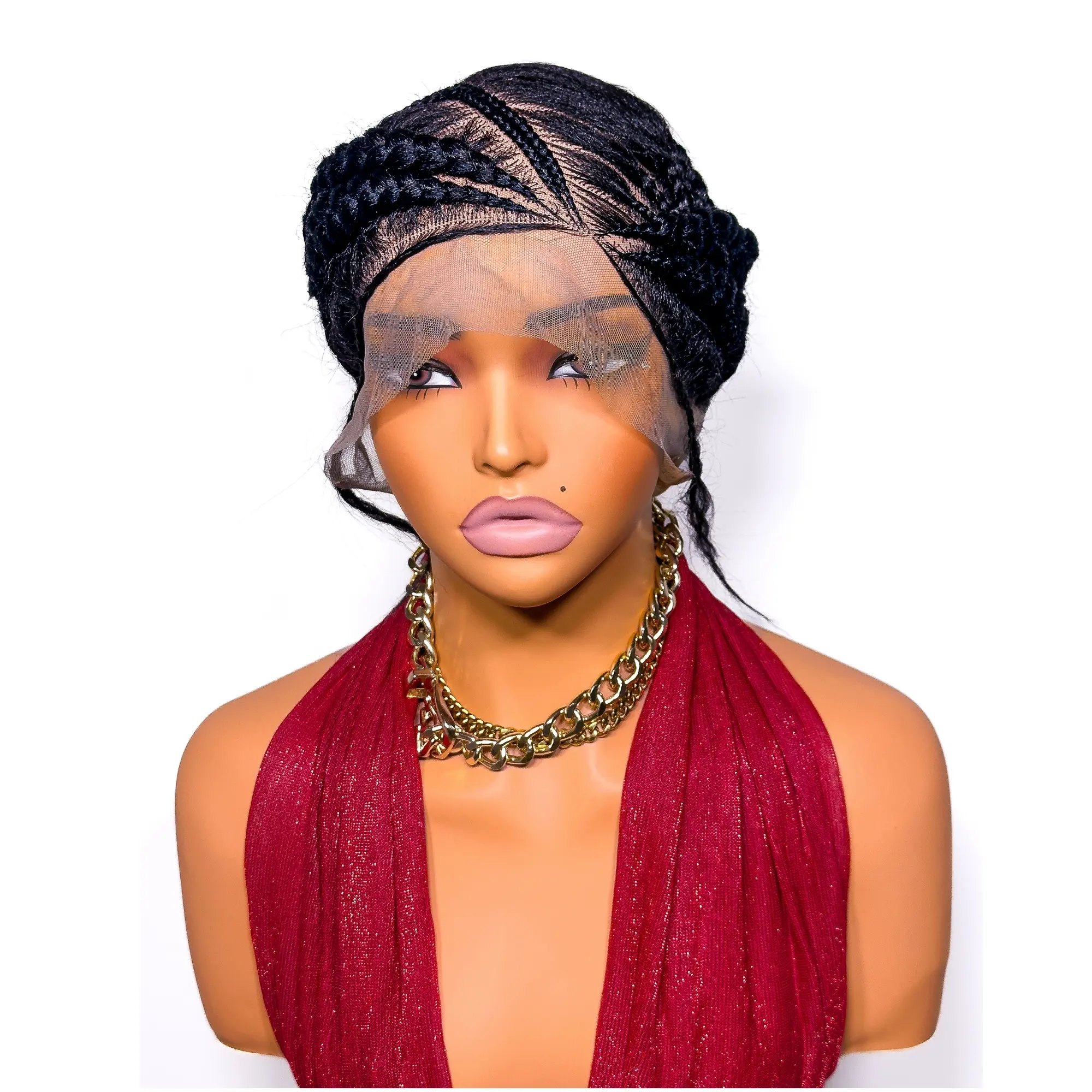 Full Lace Wig for Women, Synthetic Cornrow Braided Updo Bun - Glueless Lightweight Protective Style with a Natural Hairline, Lace Front, Work, Straight Hair, Everyday, Synthetic Braided Lace Wigs