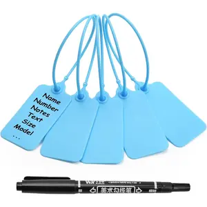 100 Blue Blank Plastic Tags for Labeling  Hanging Labels Writable Tags Seal Plastic Marking Label for Clothes Bags  Inventory with One Marker Pen