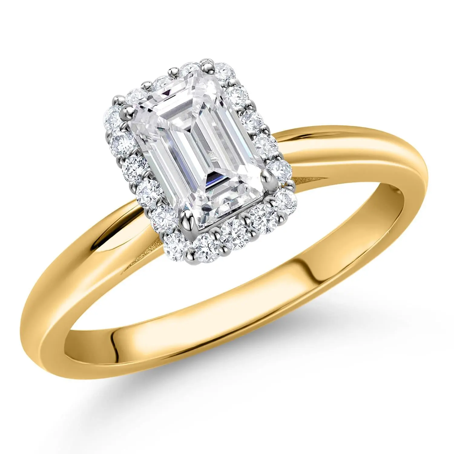 0.84 Cttw IGI Certified Lab Grown Diamond in 10K Yellow and White Gold Engagement Ring for Women | Emerald Cut Center Diamond 0.70 Ct | D-E Color | VS1-VS2 Clarity
