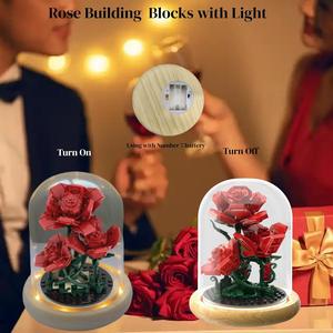 Lunar Rose Building Block Set 219PCS Preserved Rose Bouquet with Wooden Base Botanical Kit for Adults Girlfriend Wife Birthday Gift Magnetic Blocks CollectionDIY Roses Bouquet Building Blocks Set plastic  bricks Decorative Plants Fruit magnetic blocks