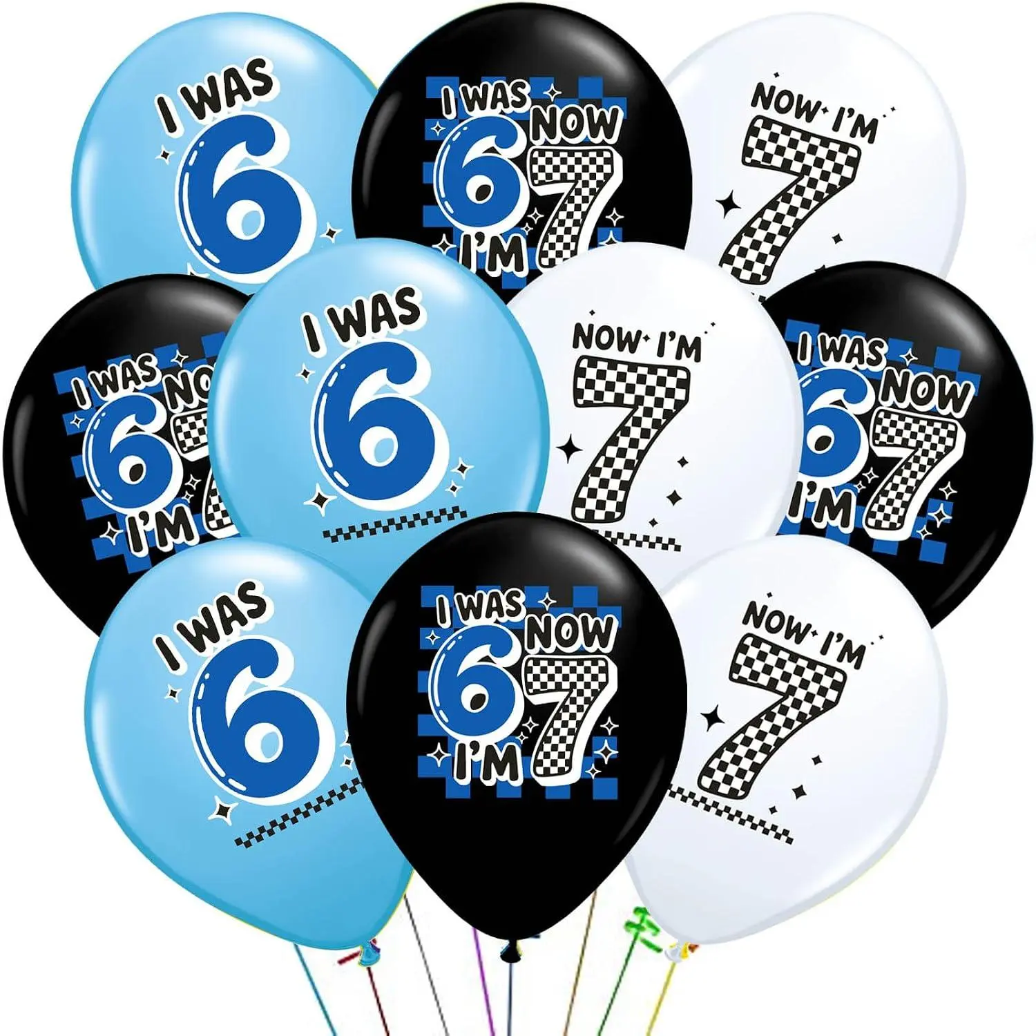 6 7 Birthday Decorations, 30 Pack I Was 6 Now I'M 7 Balloons, Funny 6 7 Meme Party, Six Seven Birthday Decorations, Checkered Print 6 7 Balloons, 6-7 Birthday Party Decor