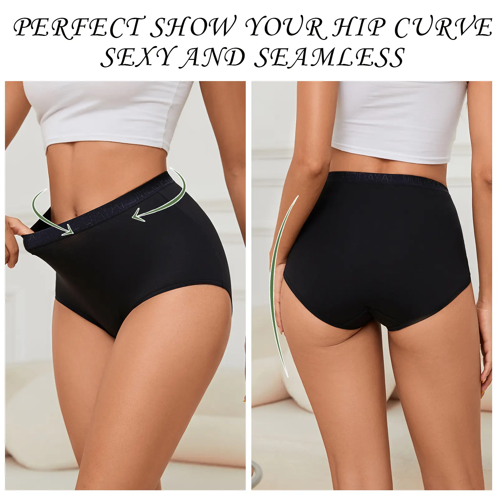 8 Pack High Waist Women's Daily Briefs, Figure Sculpting Support Hip-Fitting Cotton Underpants, High Stretch Breathable Soft Elastic Cotton Underwear with Abdomen Tummy Control Support Design S-3XL