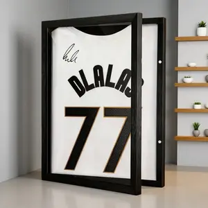 Optional 18x14 and 13x13 inch sports jersey display case with sleek black frame and heavy-duty stand secures hockey, football, and T-shirts, transparent scratch-resistant design highlights collectibles, wall-mountable, perfect holiday gift for collectors,