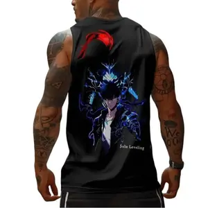 Solo Leveling Anime Tank Top Sung Jin-Woo Graphic Sleeveless Shirt 100% Premium Cotton Comfortable Breathable Classic Fit for Anime Fans Casual Streetwear Gym Wear Cosplay Events