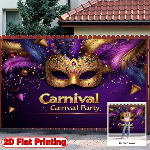 2D Flat Banner, 1pc with Carnival Masquerade Mask Theme - Polyester Fabric Photography Backdrop & Party, Ideal for St Patrick Day, Ramadan, Birthdays, Cake Tables, Portraits, Party Decorations, Indoor and Outdoor Celebrations