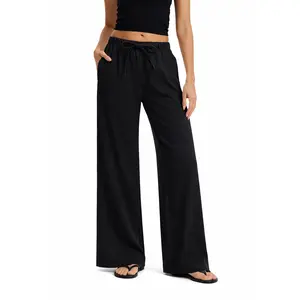 AnotherChill Women's Crepe Wide Leg Pants Casual Wrinkle Resistant Breathable Lightweight Trousers for Spring Summer