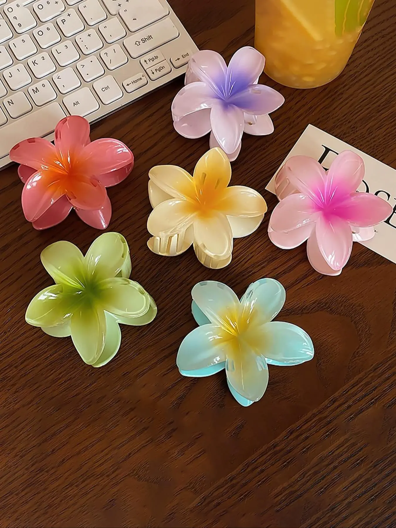 Cute Ombre Color Flower Design Hair Claws, Flower Hair Clip, Casual and Versatile Hair Accessories for Women, Minimalist Headwear Suitable for Thick Hair, Floral Hair Accessories