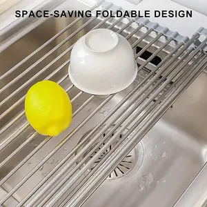 Dish Drying Rack, Roll-Up Sink Drain Rack, Multifunctional Collapsible Stainless Steel Dish Holder, Sink Drying Rack, Kitchen Accessories, Organiser